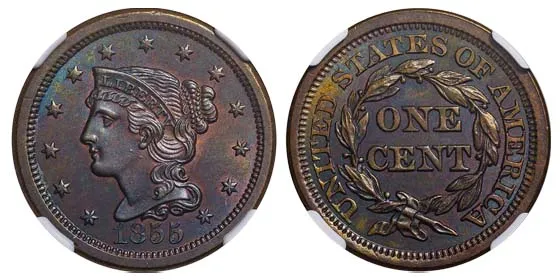 アメリカ合衆国　ブレイディド ヘアー（編んだ髪）タイプ　１セント銅貨　１８５２ アメリカ合衆国 ブレイディド ヘアー（編んだ髪）タイプ 1