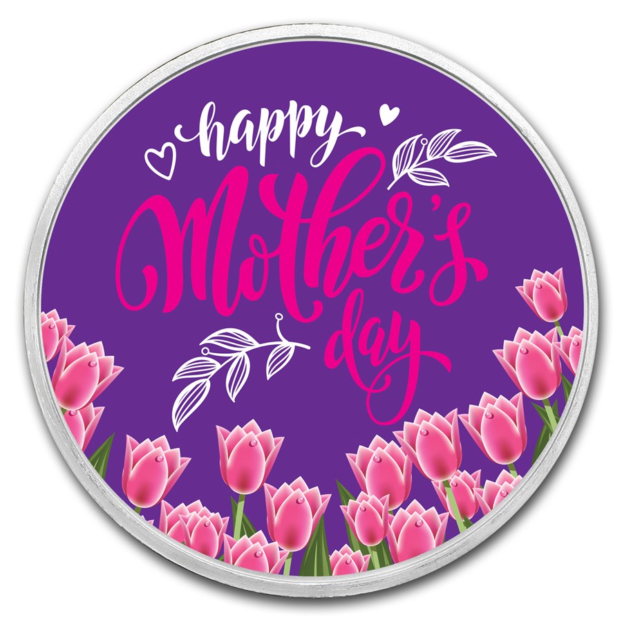 1 oz Silver Mother's Day Tulips Colorized Round