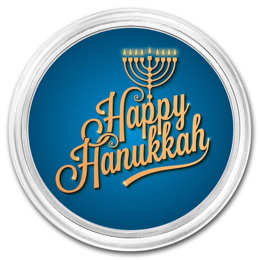 1 oz Silver Happy Hanukkah Colorized Round