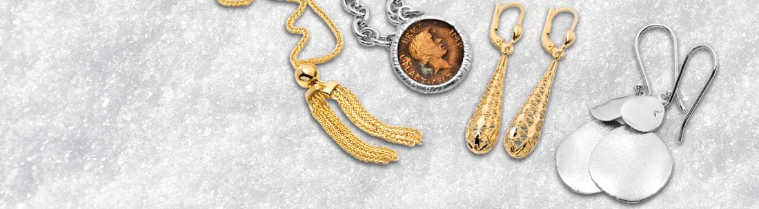 A selection of different Silver and Gold jewelry.