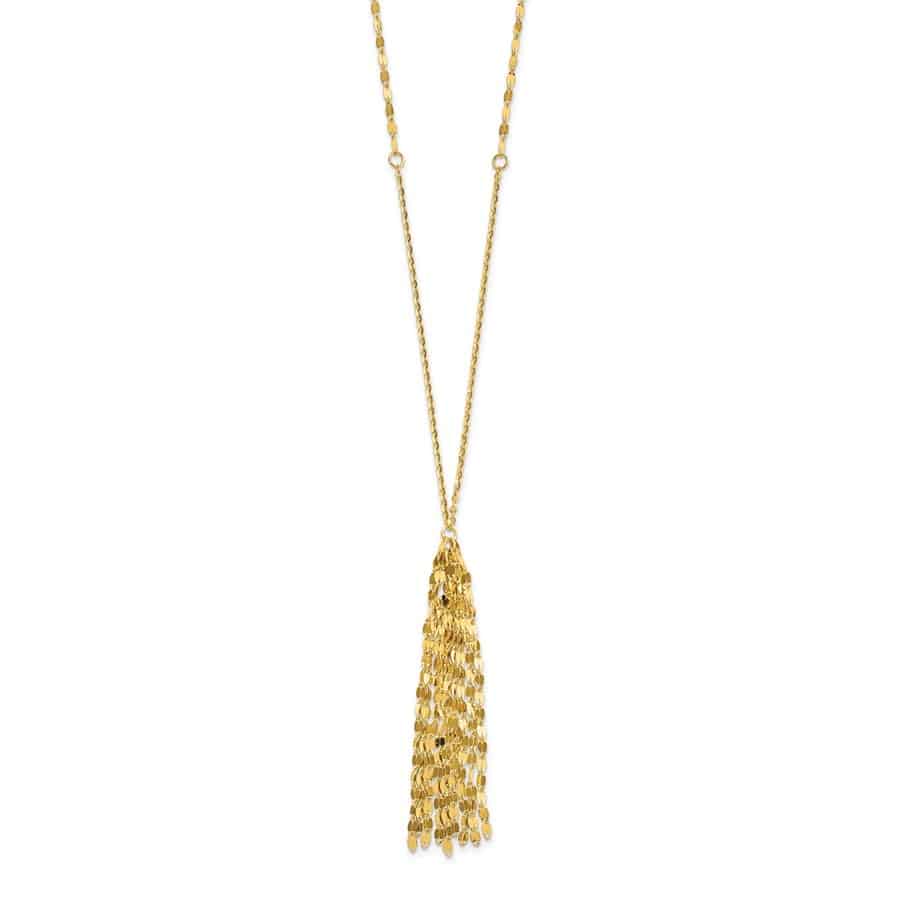 14K Gold Polished Fancy With 2 Inch drop Necklace