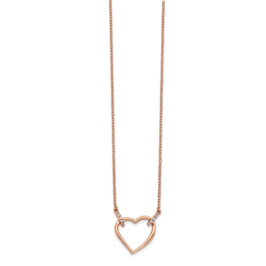 14K Rose Gold Diamond Heart 18 inch Necklace