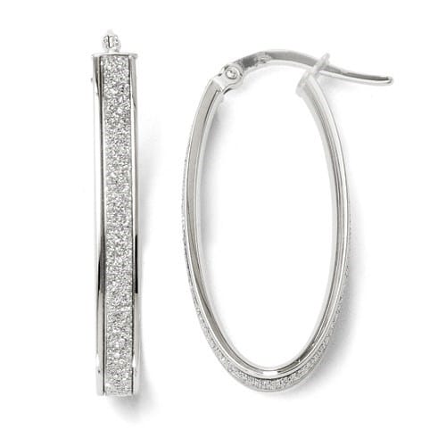 14K White Gold Glimmer Infused Oval Hoop Earrings