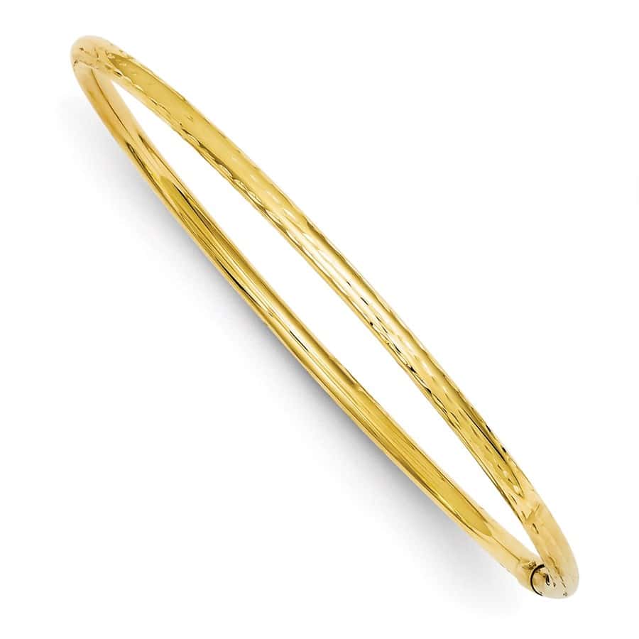 14k Gold Diamond Cut Tube Slip-on Bangle Bracelet
