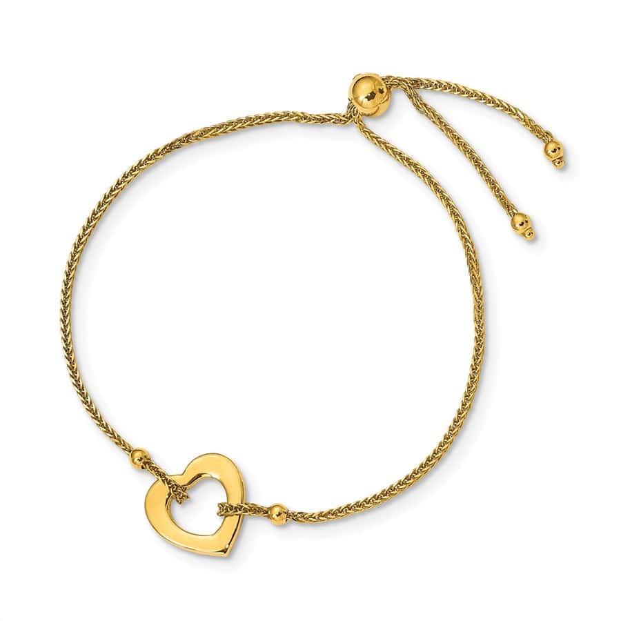 14k Yellow Gold Heart Adjustable Bracelet