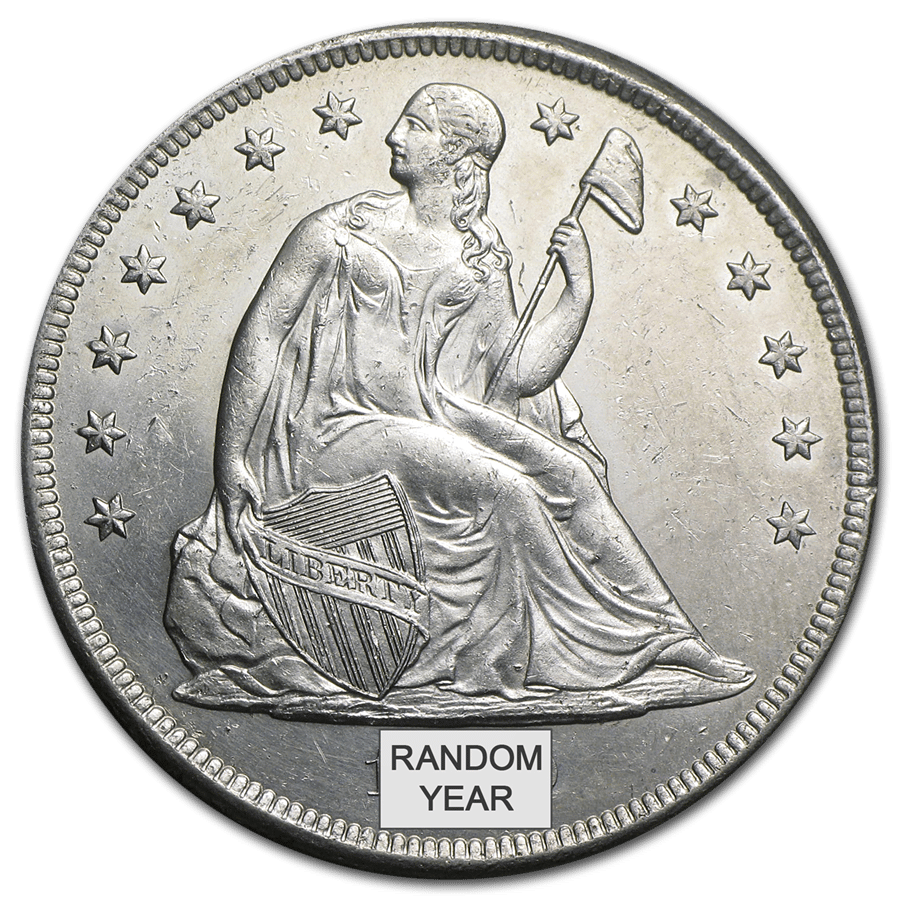 A depiction of 1873 Liberty Seated Dollar BU