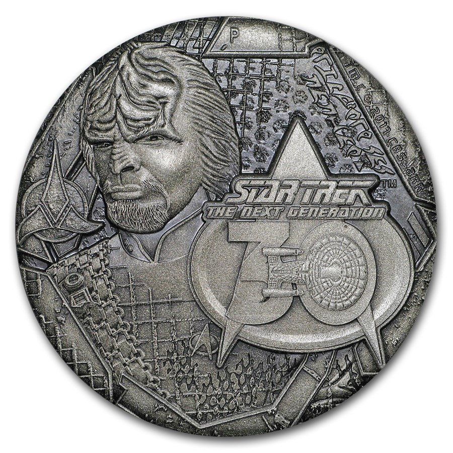 2017 Tuvalu 1 oz Silver coin featuring Star Trek the Next Generation Commander Worf.