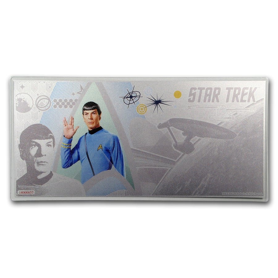 2018 Niue 5 gram Silver $1 Note featuring Star Trek Commander Spock.
