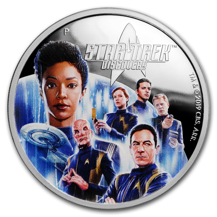 2019 Tuvalu 2 oz Colorized Silver Star Trek Discovery Proof featuring the cast.