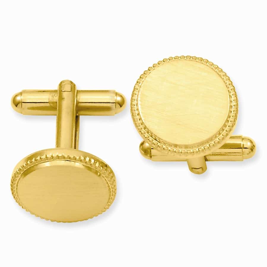 Gold-Plated Florentine Round Beaded Cuff Links