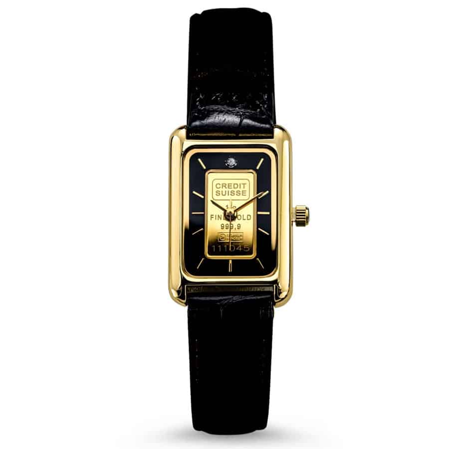 Ladies 1 gram Gold Credit Suisse Grained Leather Band Watch