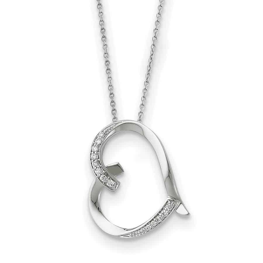 Sterling Silver Antiqued CZ Love You Mom 18in Necklace