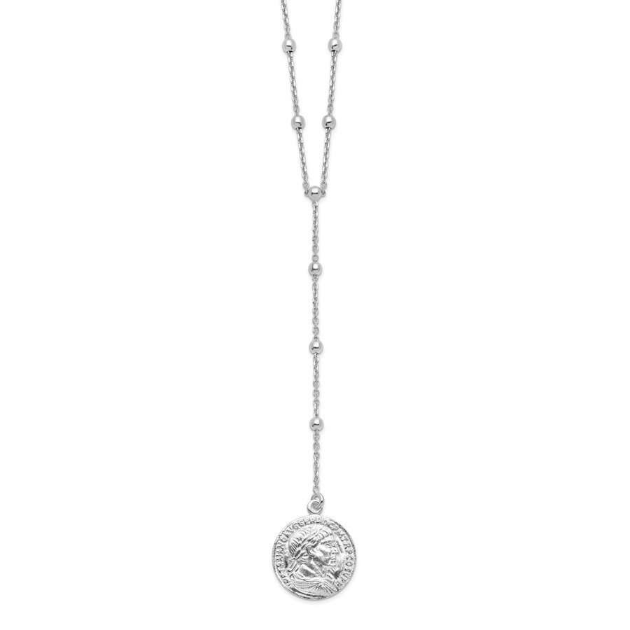 Sterling Silver Rhod-plated Roman Coin Y-drop Necklace