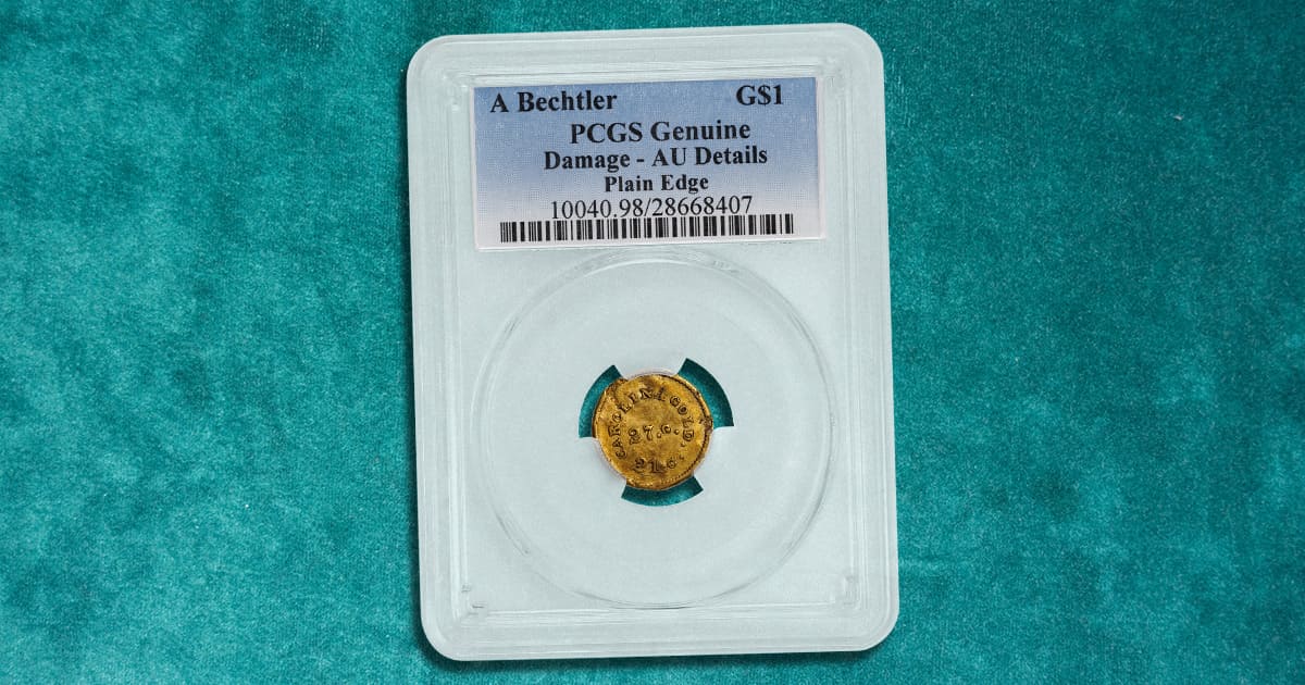 A North Carolina Bechtler gold piece in a PCGS holder.