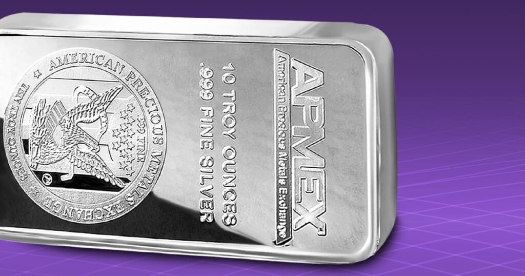 A silver APMEX bar for an article titled "What is Fine Silver?"