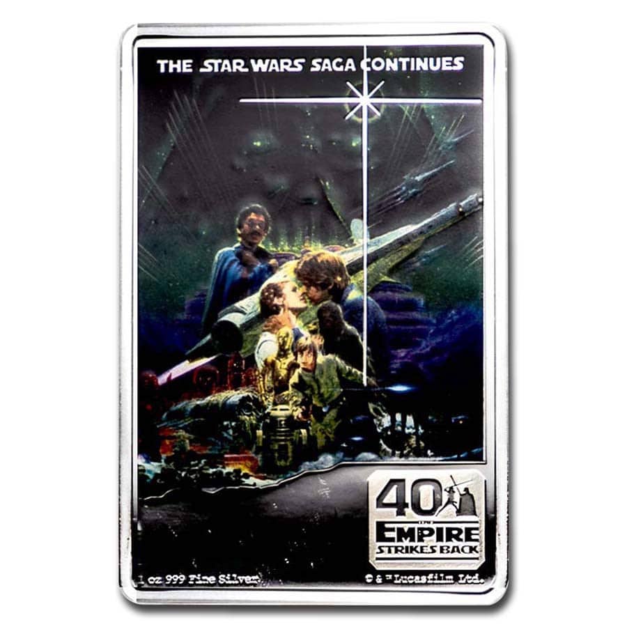 Star Wars The Empire Strikes Back movie poster on a Silver bar.