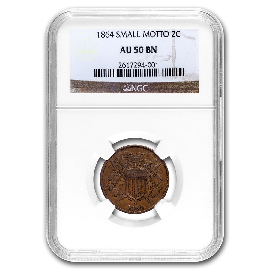 1864 Two Cent Piece Small Motto AU-50 NGC