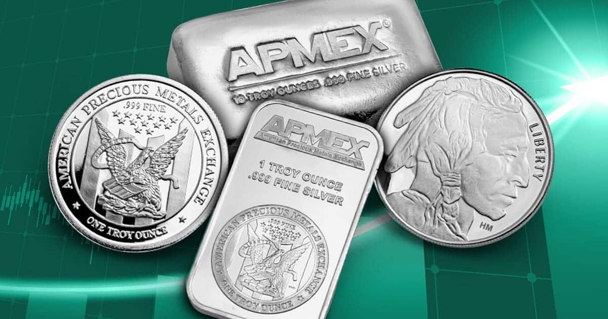 Silver APAMEX bars set on a green background.