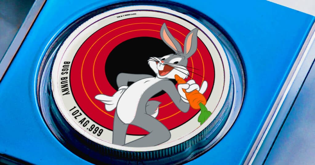 A colorized coin featuring Bugs Bunny from Looney Tunes in TEP.