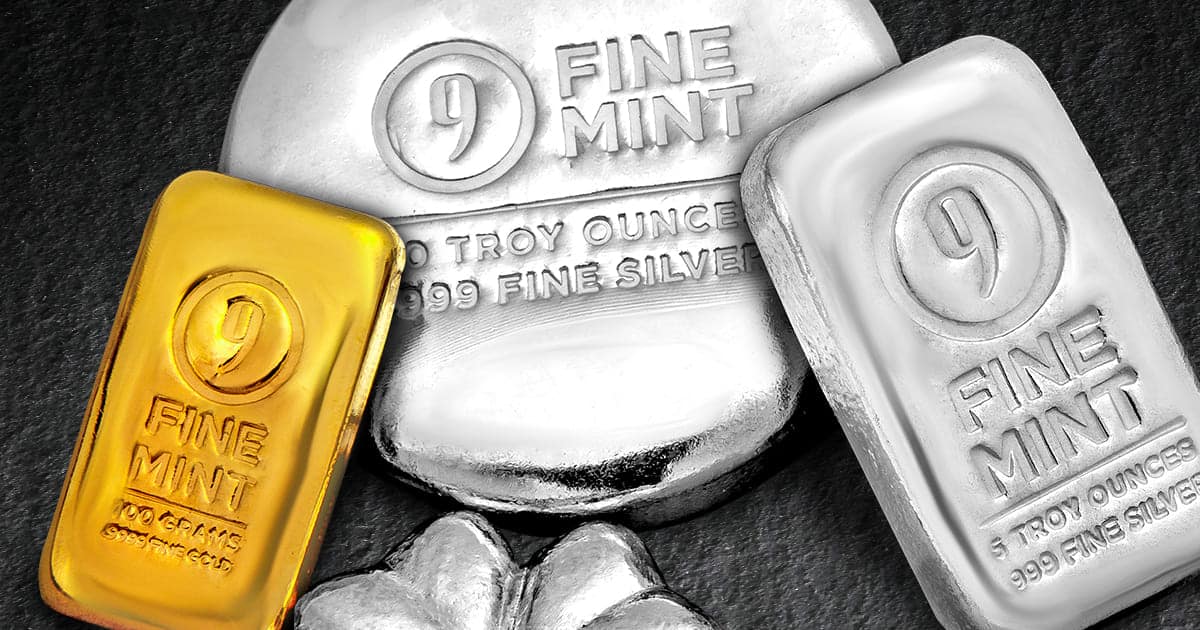 9Fine Mint Gold and Silver bars and rounds.