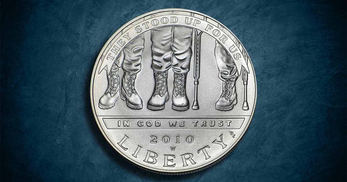 Coin Type - 2010 American Veterans Disabled for Life commemorative silver coin.