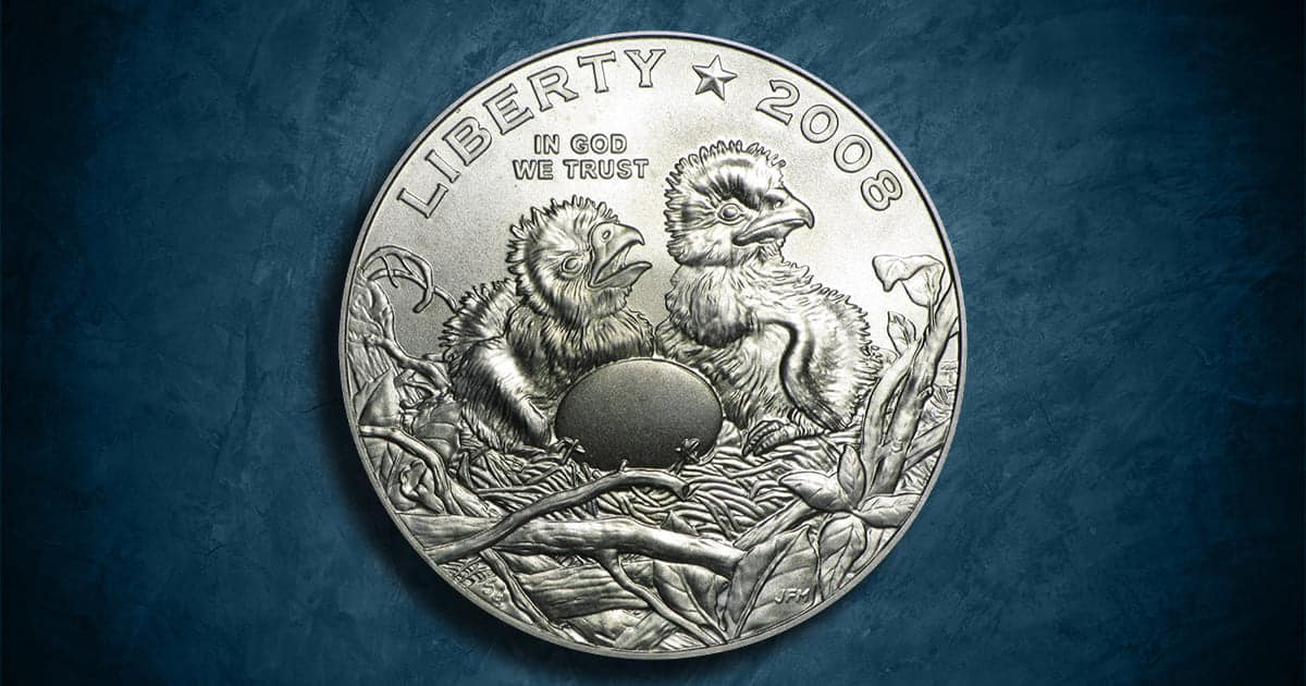 Coin Type - 2008 Bald Eagle Recovery & National Emblem silver commemorative coin.