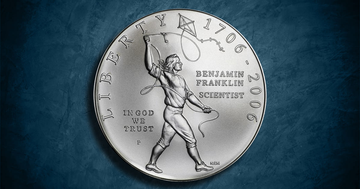 Coin Type - 2006 Benjamin Tercentenary commemorative silver coin.