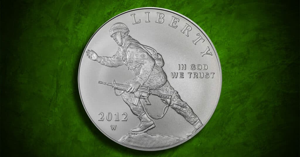 Coin Type - Infantry Solider commemorative silver coin.