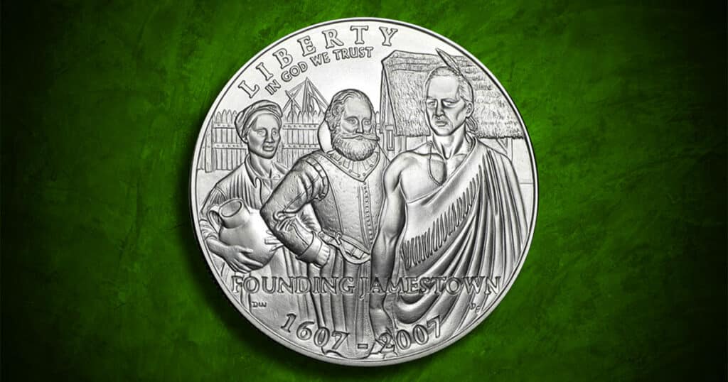 Coin Type - Jamestown 400th Anniversary commemorative silver coin.