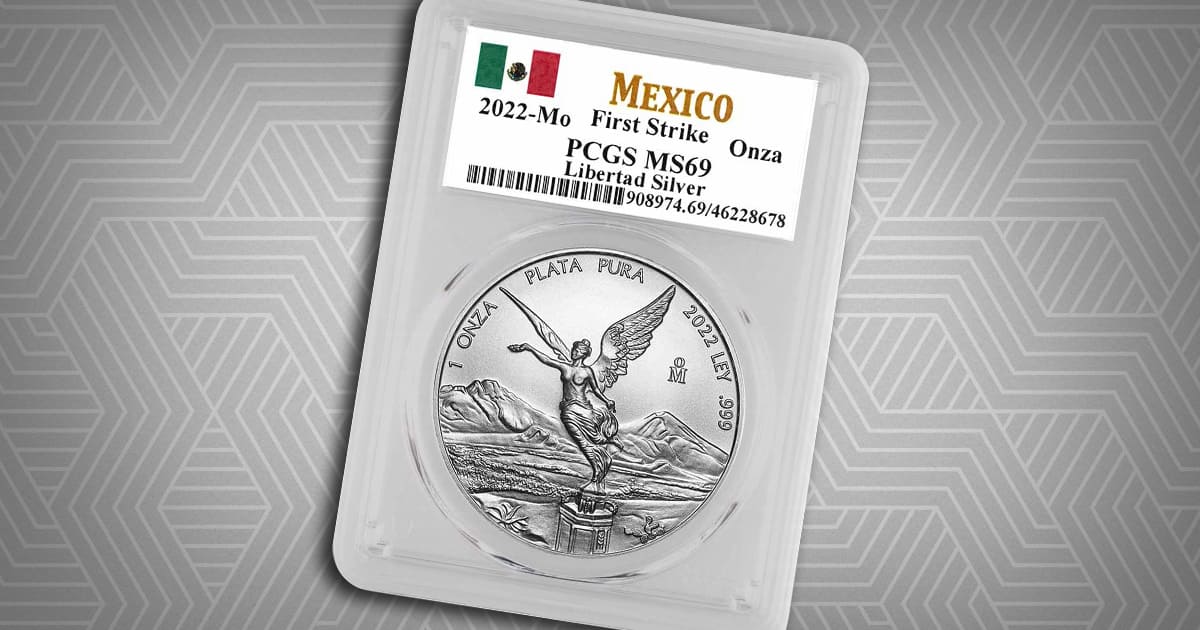 An MS-69 Mexican Silver Libertad in a PCGS Holder.