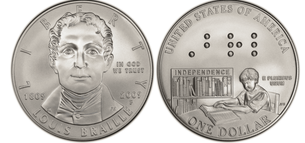 2009 Louis Braille Bicentennial Silver Dollar