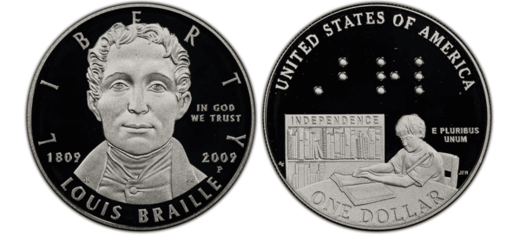 2009 Louis Braille Uncirculated Silver Dollar