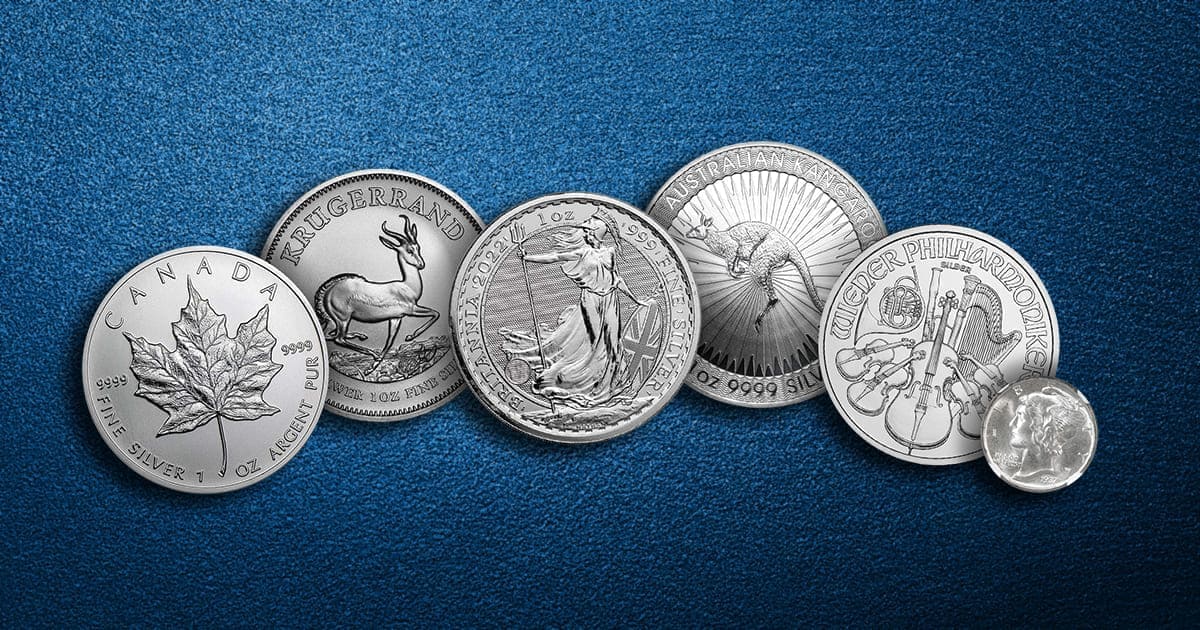 Silver Bullion Rounds arranged so the designs are visible