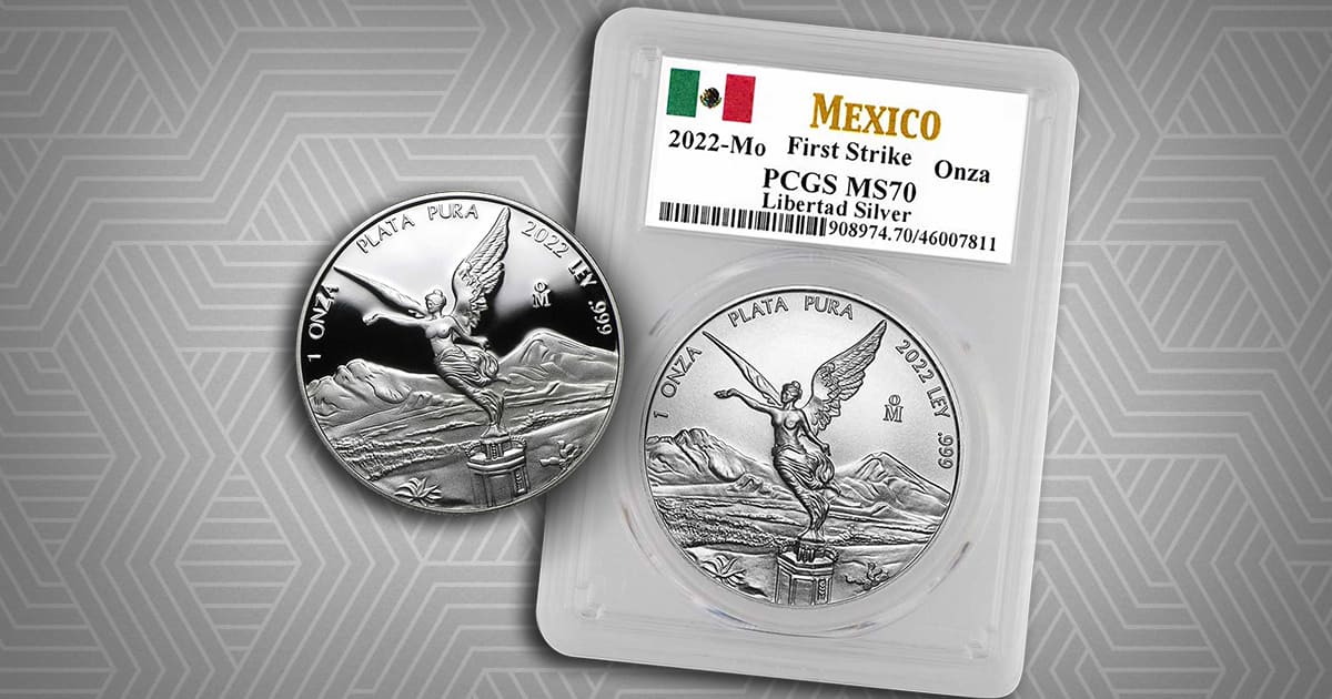 Two One Ounce Silver Mexican Libertads, One is in MS-70 Condition, the Other is a Proof coin.