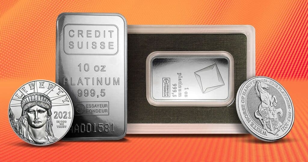 Platinum coins, rounds, and bars.