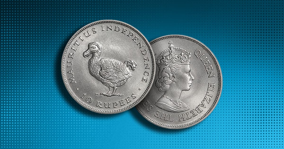 A 1971 Mauritius 10 Rupees coin