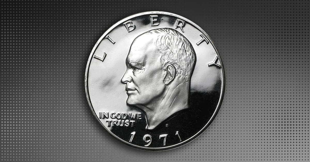 Obverse view of a 1971 Eisenhower Dollar.