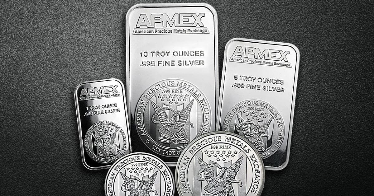 APMEX silver rounds and bars of .999 fine silver.