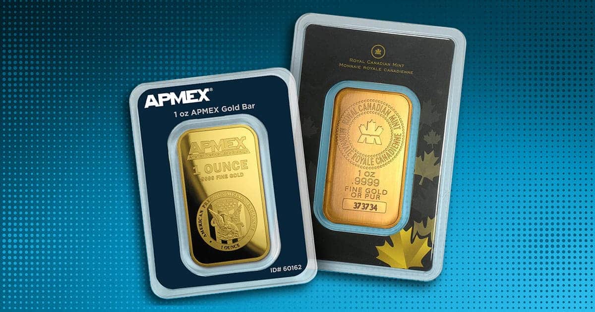 Two one ounce gold bars, side by side.