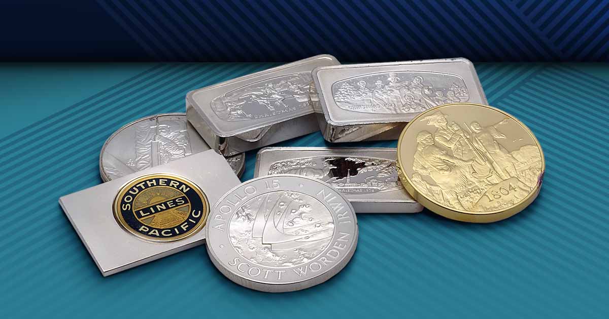 A collection of 1 oz sterling silver bars and rounds.