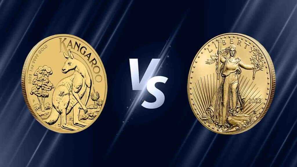 Gold Kangaroo and Gold Eagles coins.