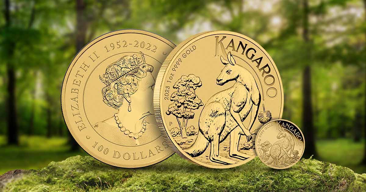 The obverse and reverse of a Gold Kangaroo for an article titled "How to Sell Gold Kangaroos."