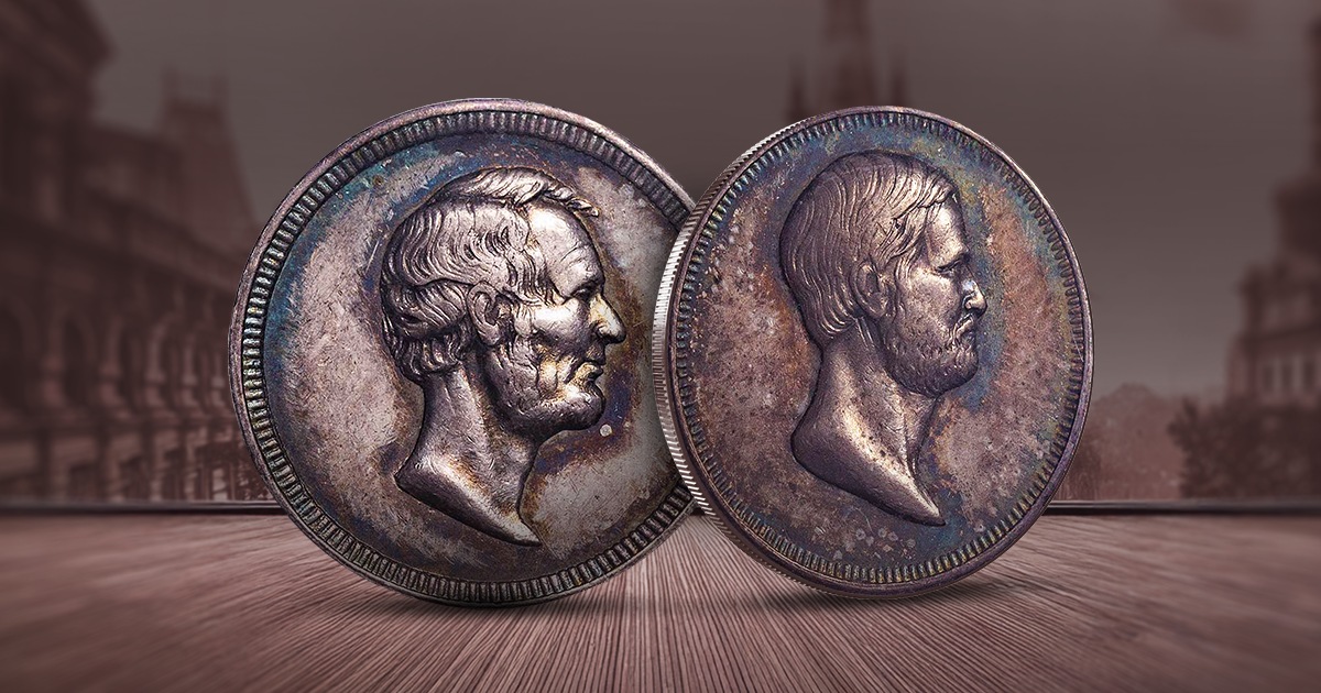 The Lincoln-Garfield Medal is shown with Abraham Lincoln's bust on the obverse and James Garfield's bust on the reverse.