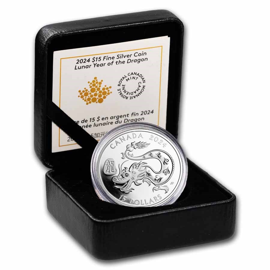 2024 Year of the Dragon Lunar Silver Coin with Box and Certificate of Authenticity