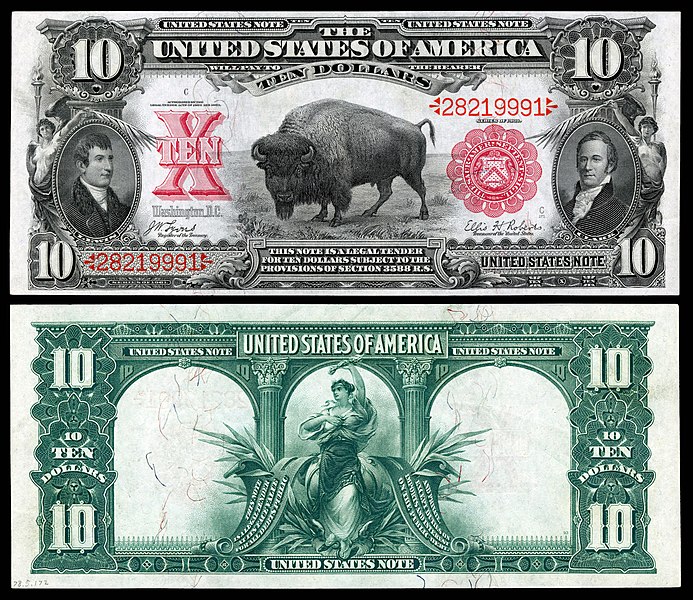 Front and Back of 1901 $10 Bison Note