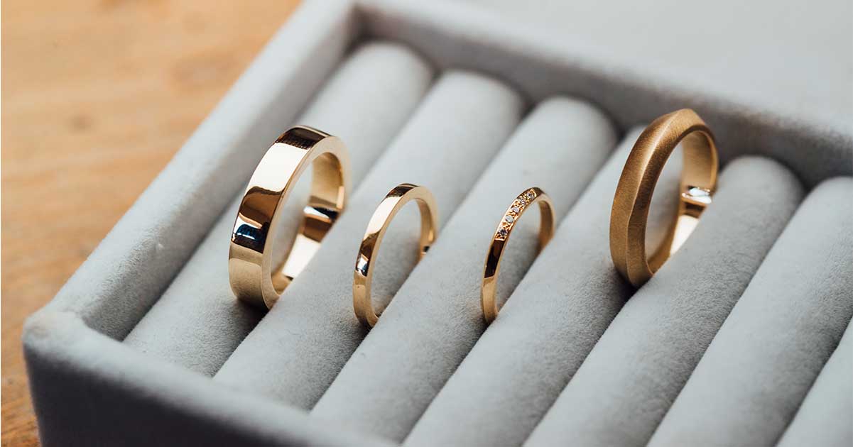 Gold rings in a jewelry box.