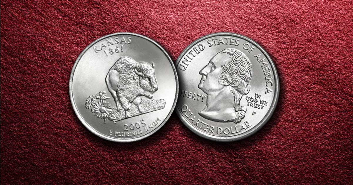A Kansas state quarter on the table.