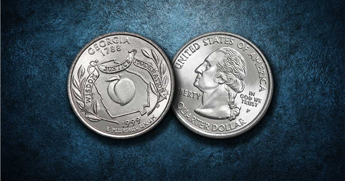Georgia state quarters on a table.